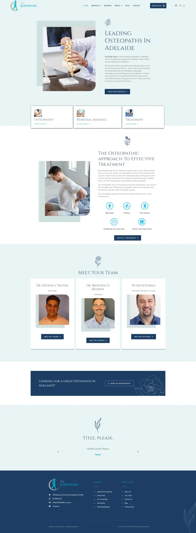 Full-page view of the BodyWorx osteopathy website designed by DIGITALON