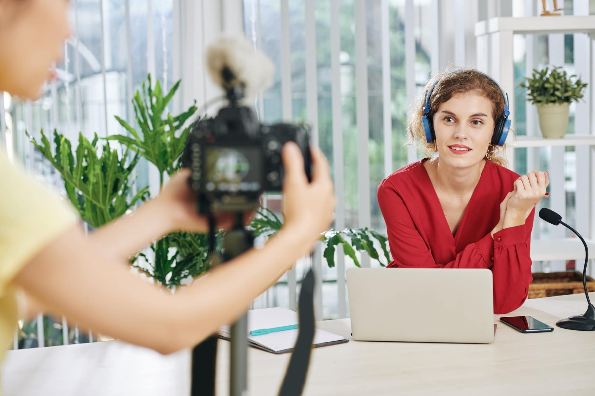 An educator recording a video lesson