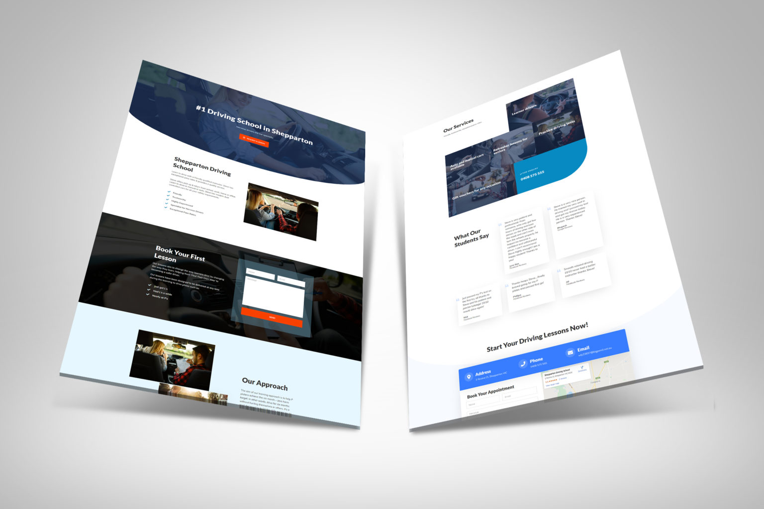 Two pages of the website design for a company