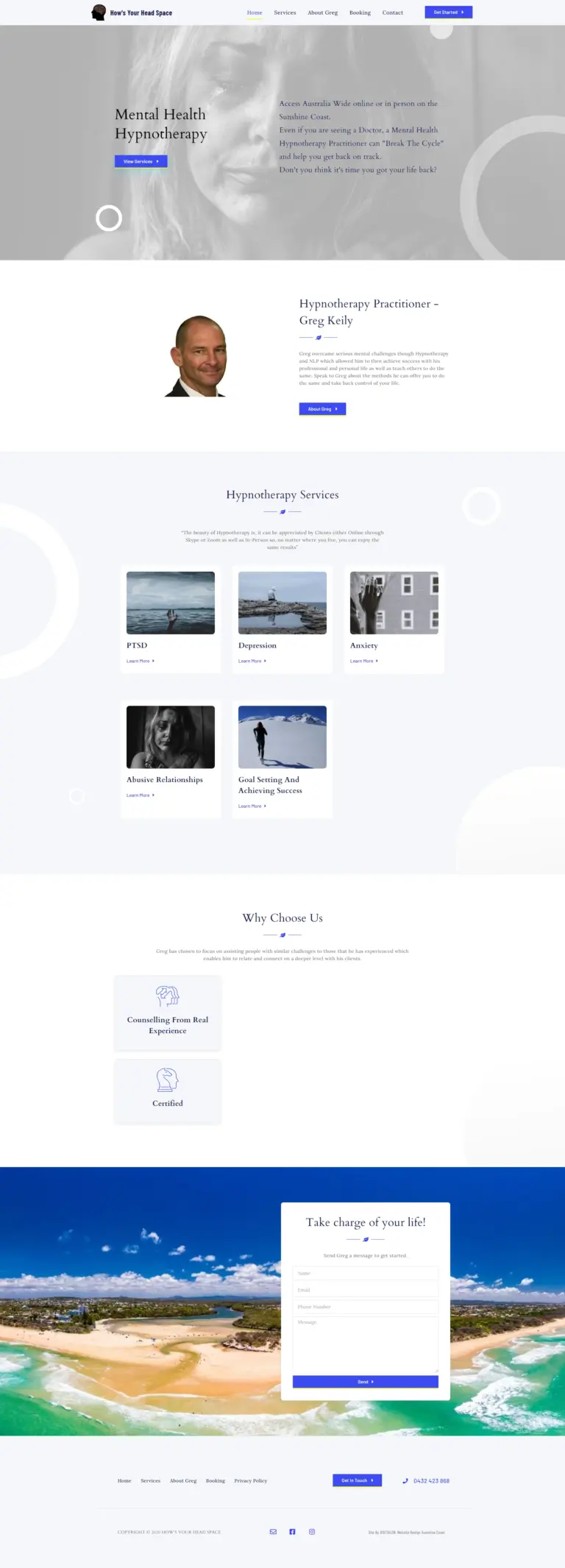 Full-page view of the How's Your Head Space website designed by DIGITALON