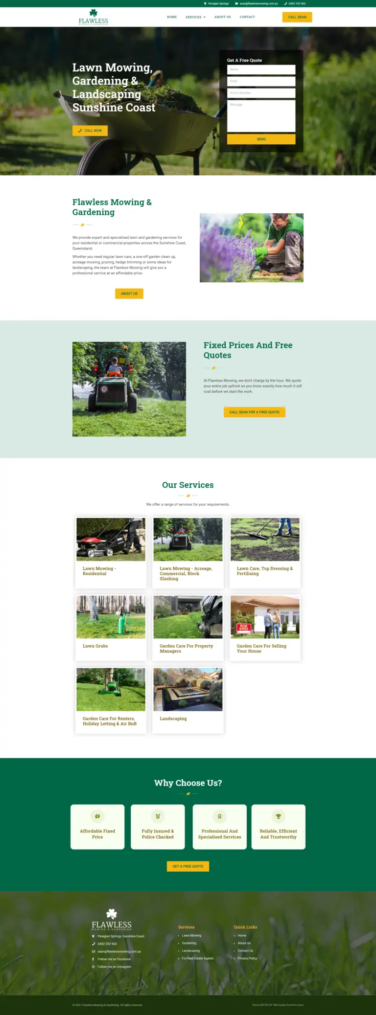 Full-page view of the Flawless Mowing website designed by DIGITALON