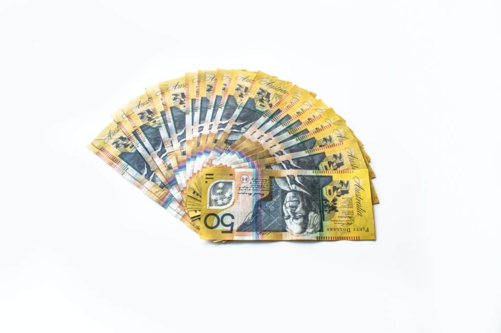 Australian Dollars on White Background