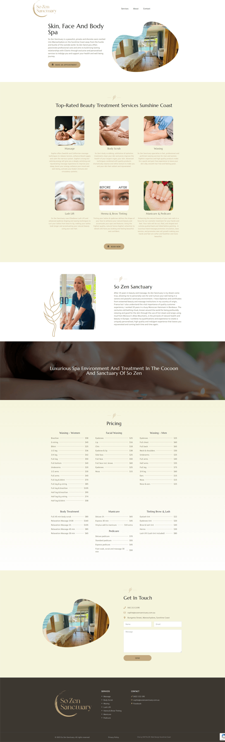 Website design for a massage center