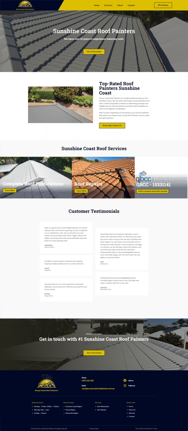 Sunshine Coast Roof Painter Website Landing Page Design DIGITALON