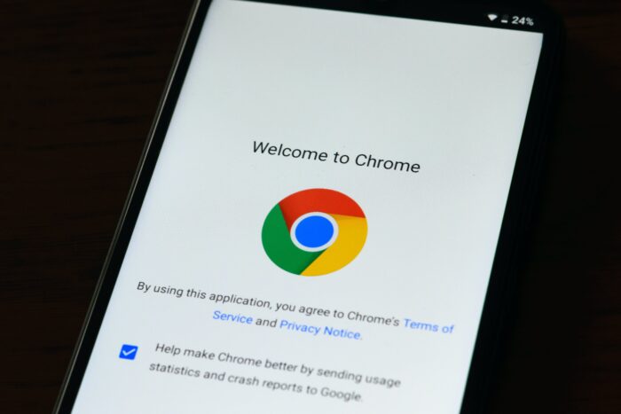Smartphone with the google chrome logo on it