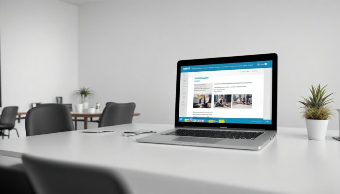 Laptop sitting on top of a white table