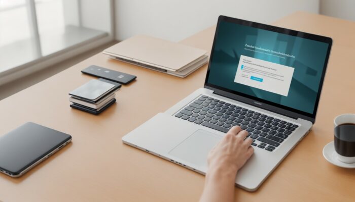Person sitting at a desk with a laptop