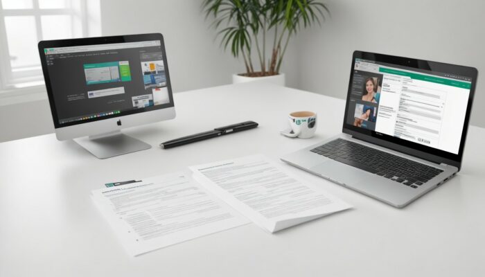 Two laptops on a desk next to each other devices