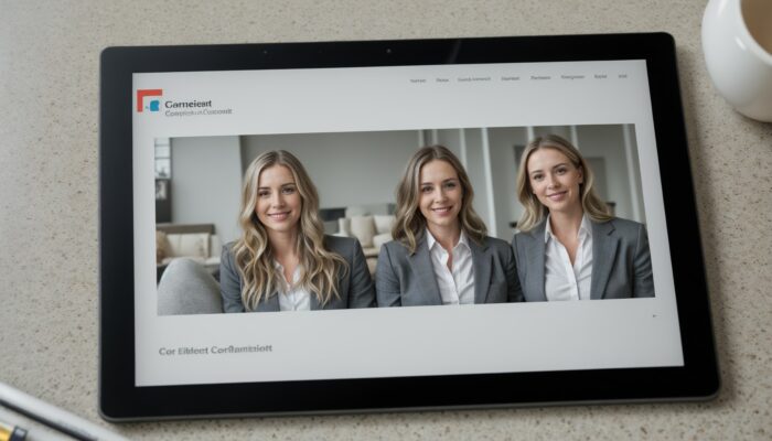 Tablet with two women on it and a cup of coffee