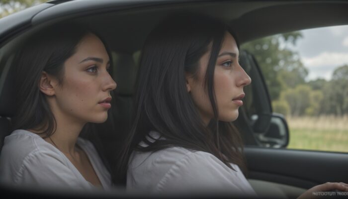 Two women sitting in the back seat of a car