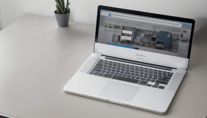 Laptop computer sitting on a white desk