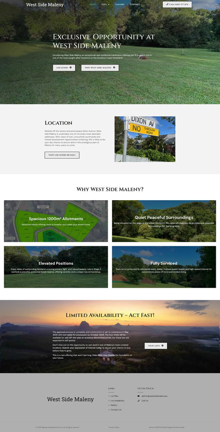 Land Developer Maleny Landing Page Design Sunshine Coast DigitalOn
