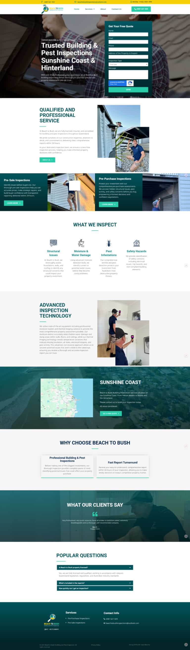 Building and Pest Inspections Landing Page Design Sunshine Coast DIGITALON