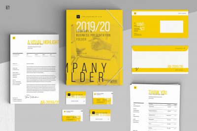 stationery branding graphic design yellow by digitalon