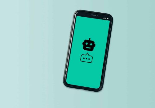 AI chat bot talking to user. Using artificial intelligence chat technology. Smartphone with AI app