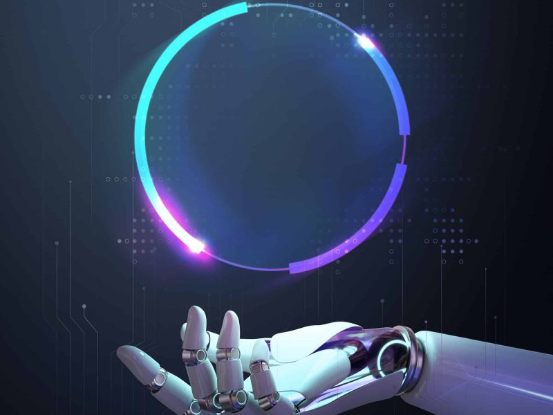 AI robot frame technology, abstract futuristic tech design with blank space