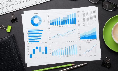 Office workplace table with reports Office workplace table with reports