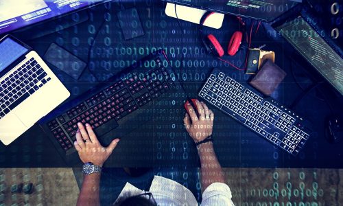 Programmer working about software cyberspace Programmer working about software cyberspace