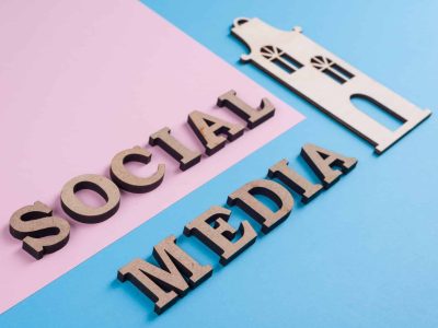 Text social media abstract wooden letters. People connecting and sharing social media